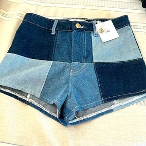 New with tags, sexy patchwork denim short shorts, size S